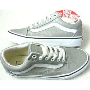 Vans Women's Old Skool Silver Sparkle True White Canvas Skate shoes Size 6 NIB